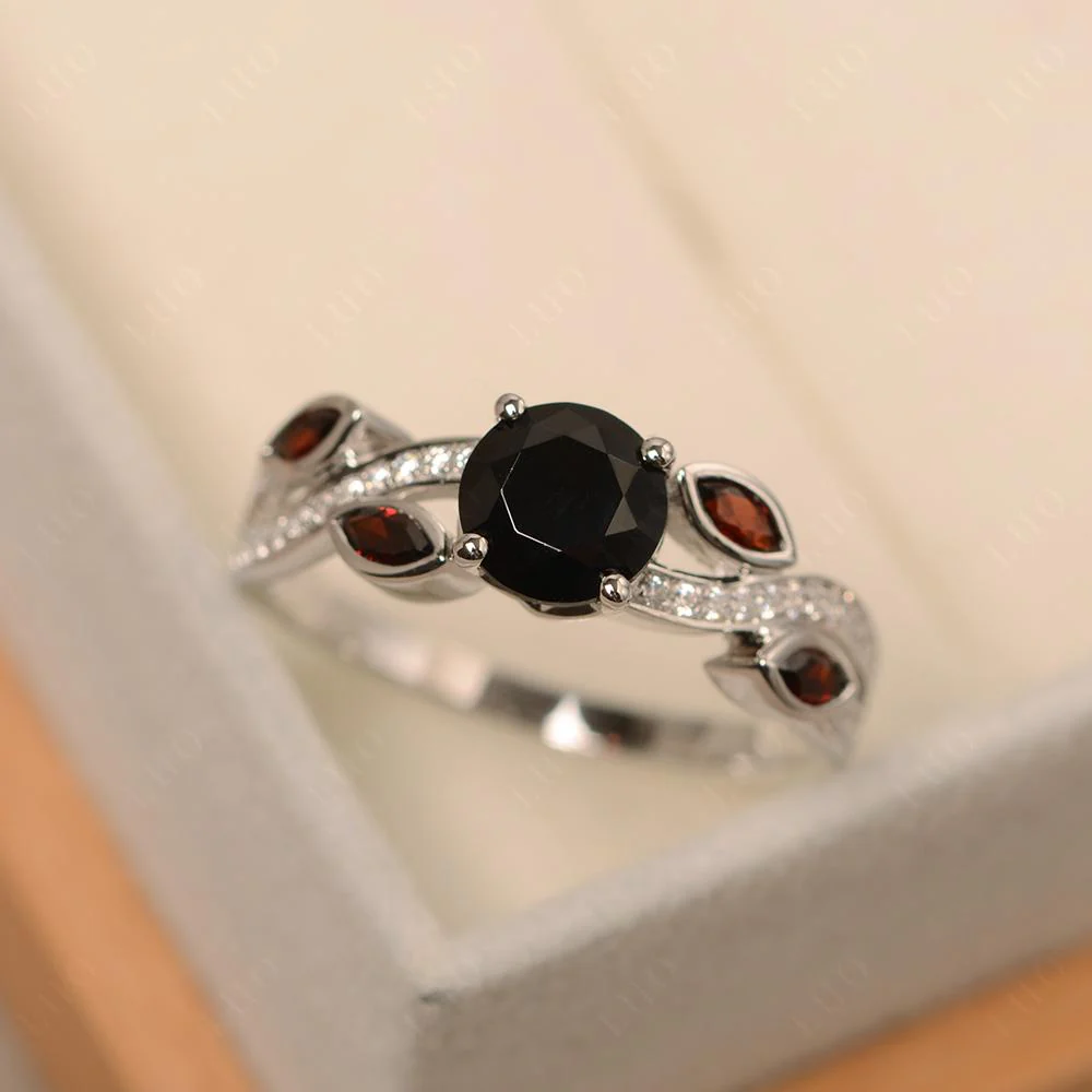 Black Spinel Twisted Leaf Engagement Ring - Image 29
