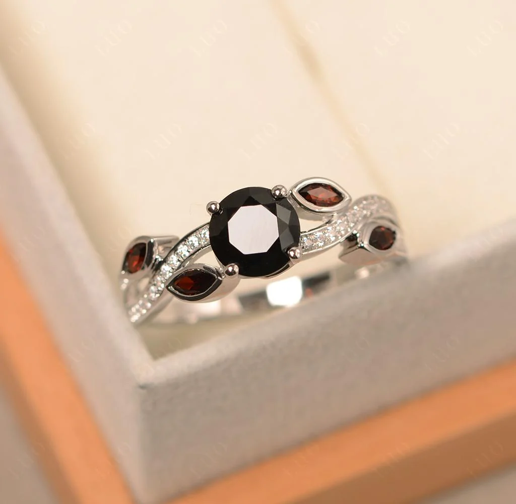 Black Spinel Twisted Leaf Engagement Ring - Image 30