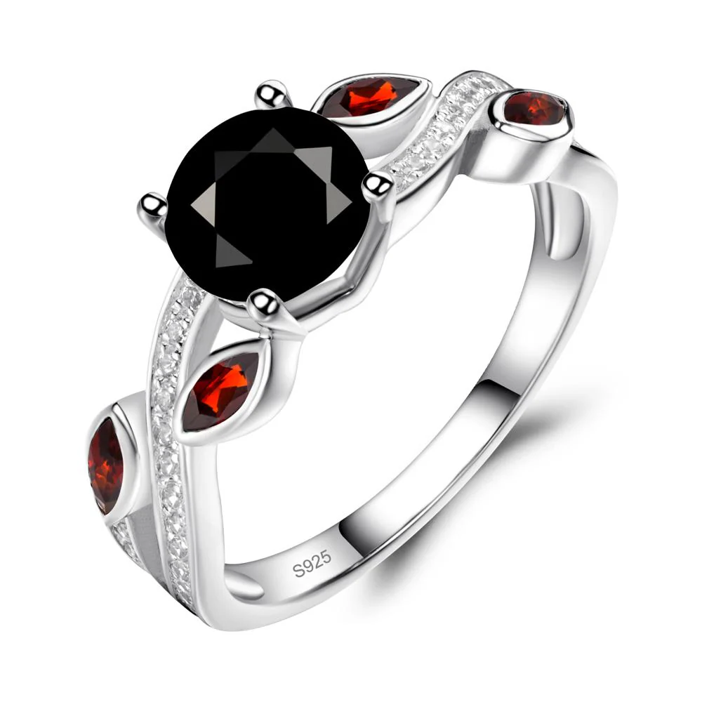 Black Spinel Twisted Leaf Engagement Ring - Image 9