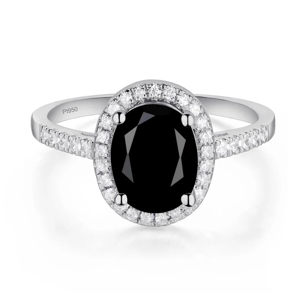 Oval Black Spinel Halo Ring