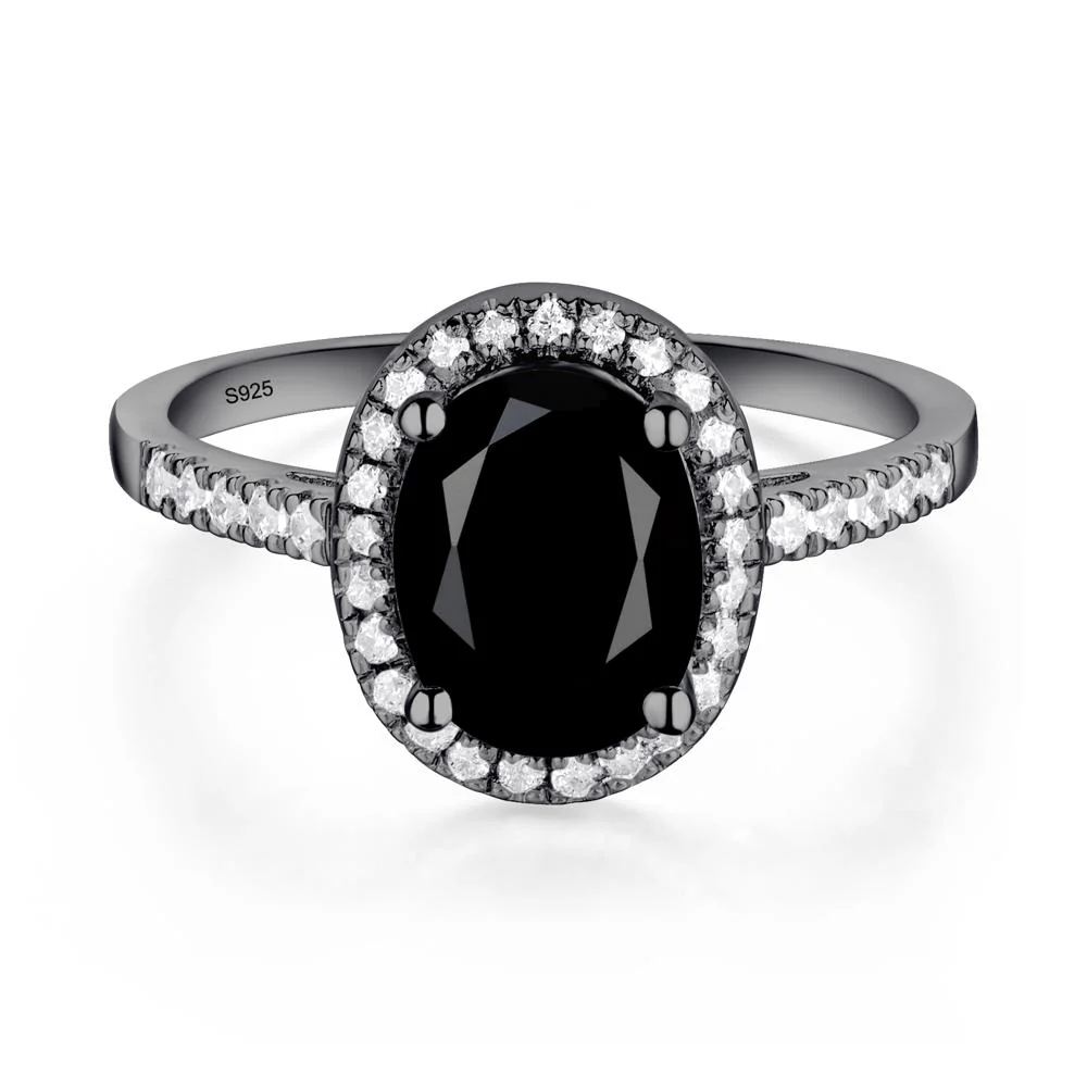 Oval Black Spinel Halo Ring - Image 2