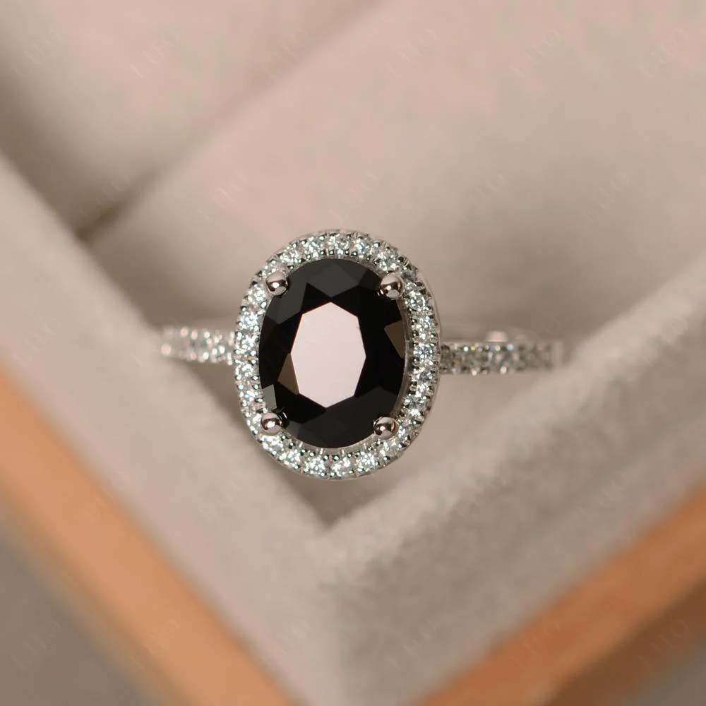 Oval Black Spinel Halo Ring - Image 29