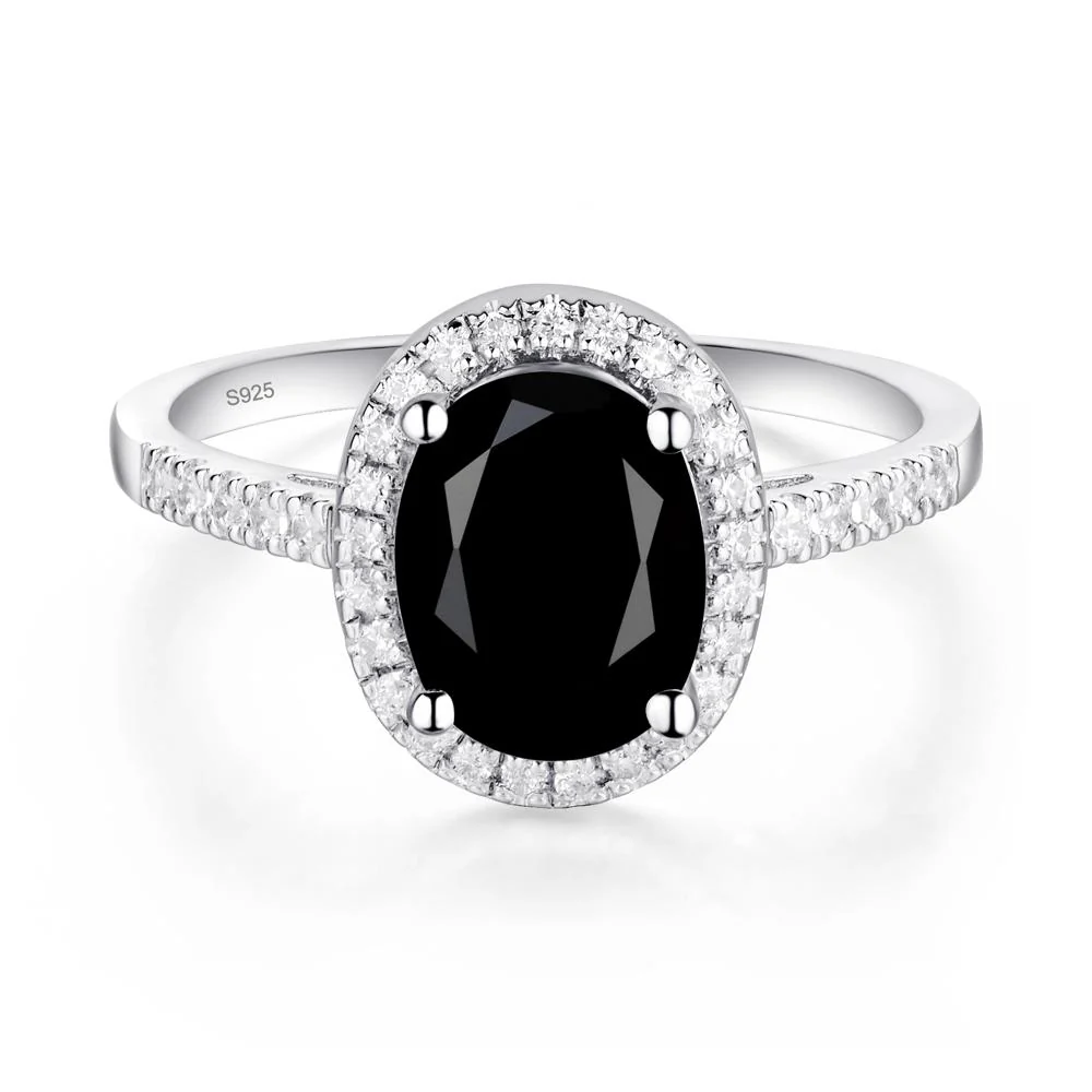 Oval Black Spinel Halo Ring - Image 3