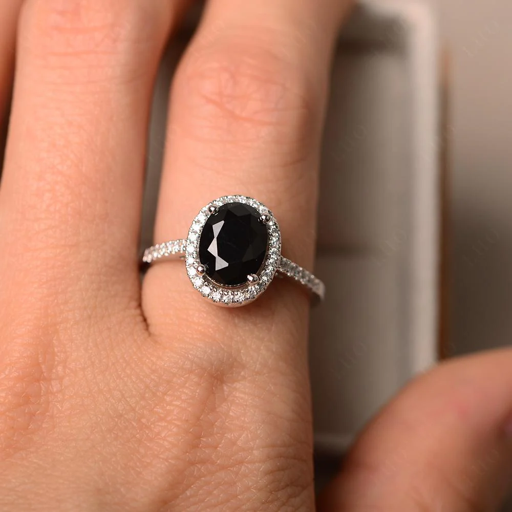 Oval Black Spinel Halo Ring - Image 32