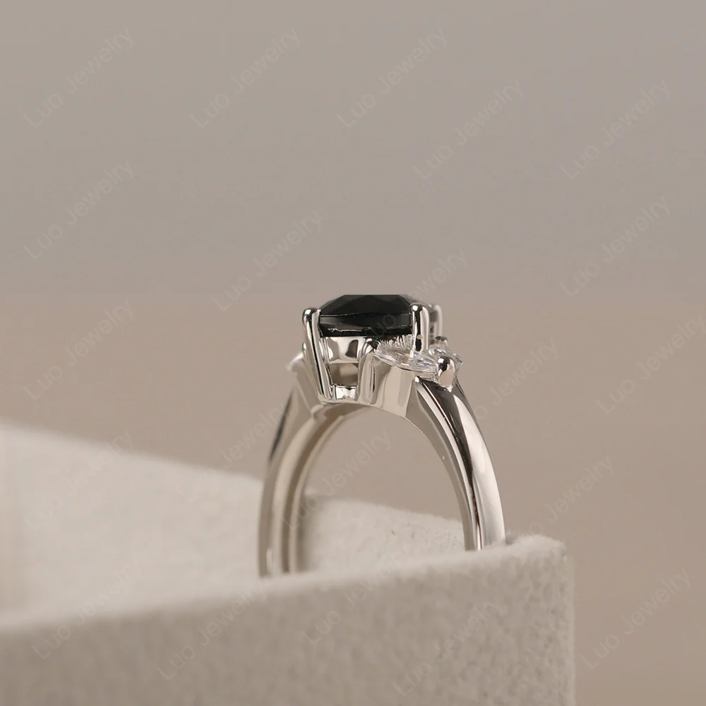 Black Spinel Kite Set Cushion Engagement Ring - Image 4