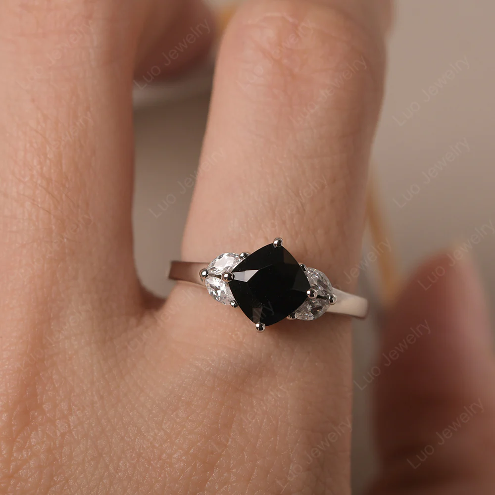 Black Spinel Kite Set Cushion Engagement Ring - Image 5