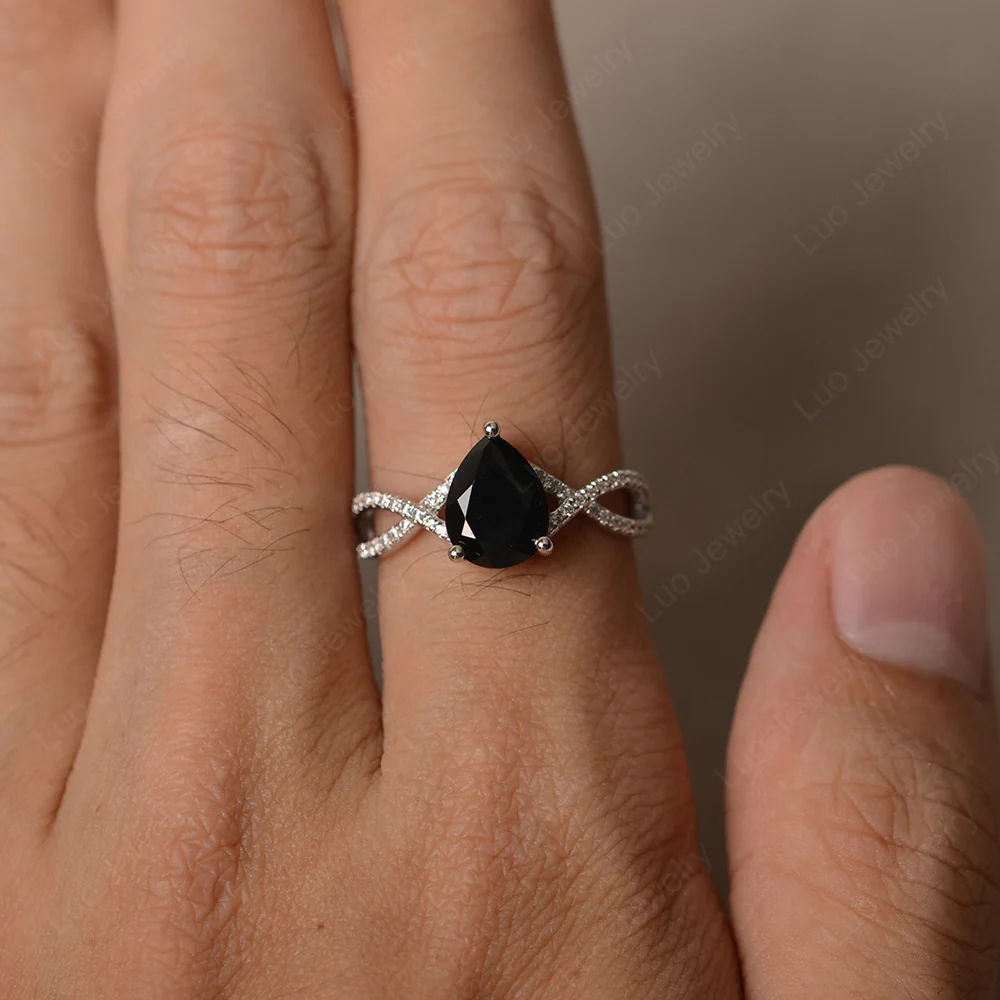 Black Spinel Split Shank Pear Engagement Ring - Image 3