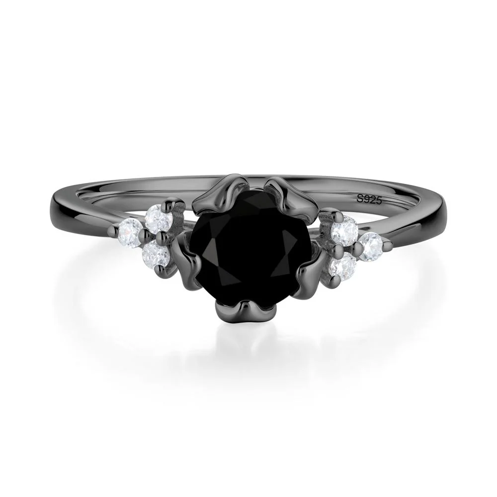 Blooming Black Spinel Flower Ring