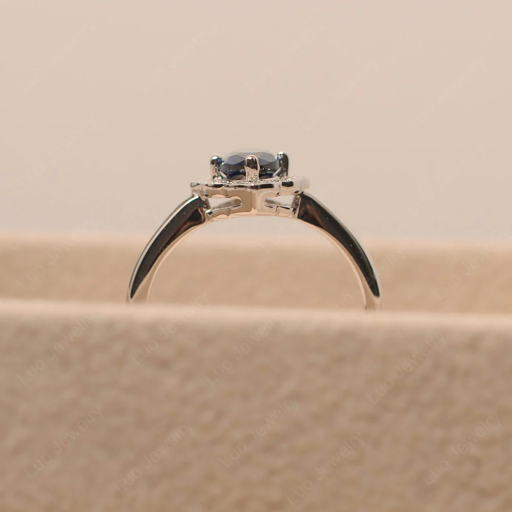 Marquise Cut Sapphire Halo Engagement Ring - Image 5
