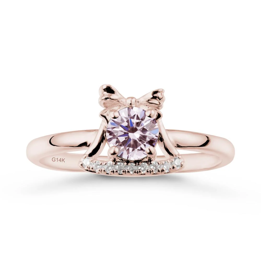 Bow Knot Round Pink Cubic Zirconia Ring - Image 2