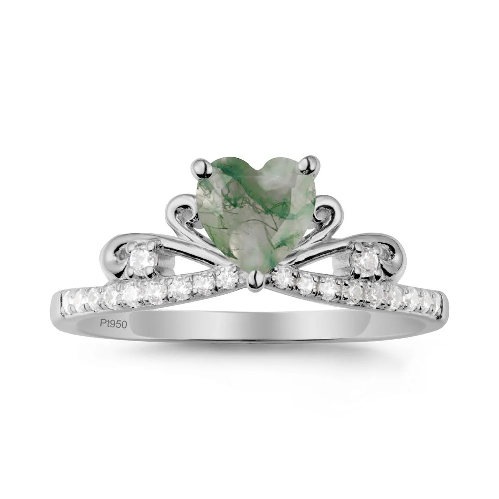 Bowknot Heart Shaped Moss Agate Promise Ring