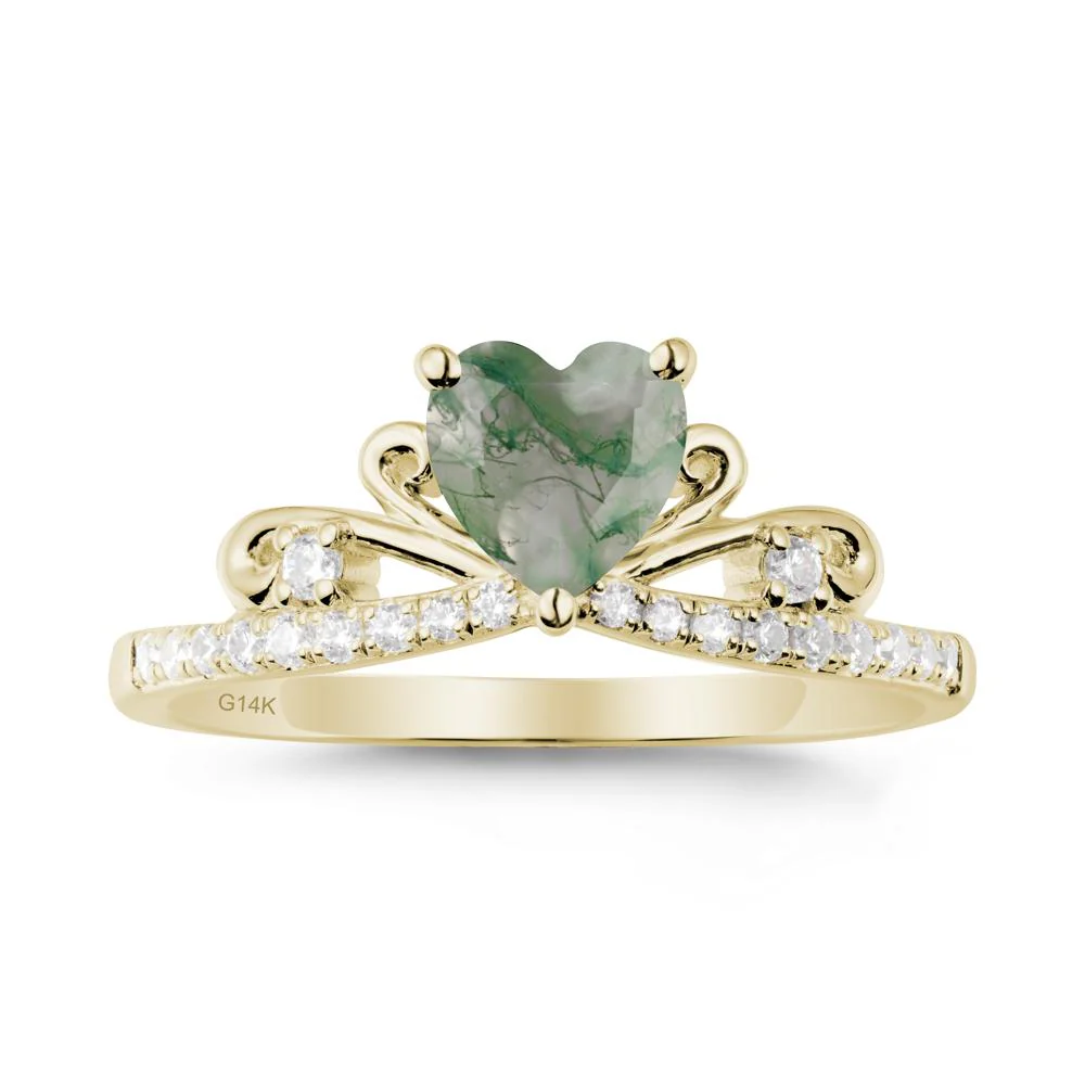 Bowknot Heart Shaped Moss Agate Promise Ring - Image 4