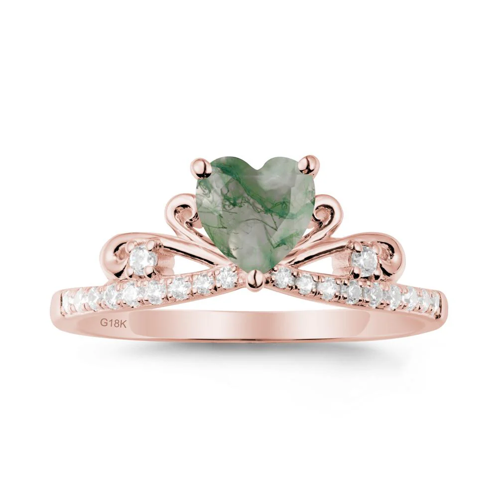 Bowknot Heart Shaped Moss Agate Promise Ring - Image 5