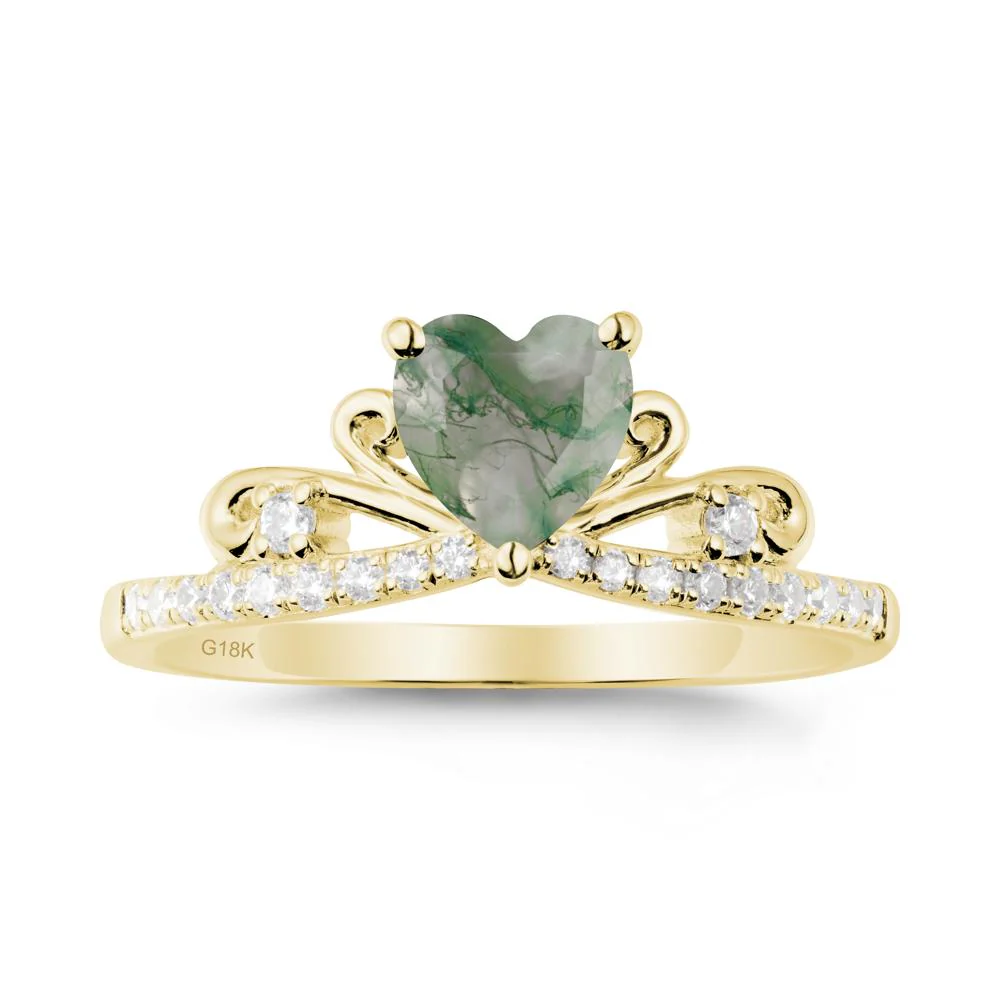 Bowknot Heart Shaped Moss Agate Promise Ring - Image 7