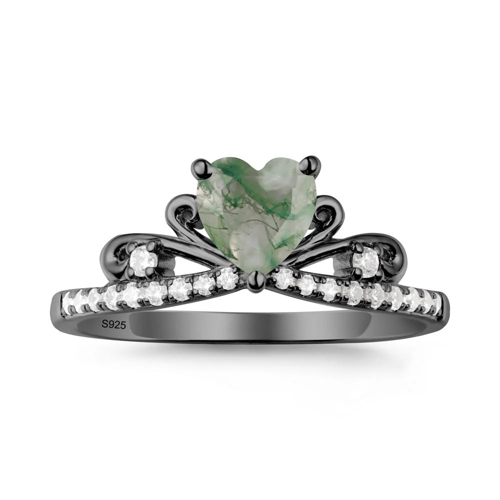 Bowknot Heart Shaped Moss Agate Promise Ring - Image 8