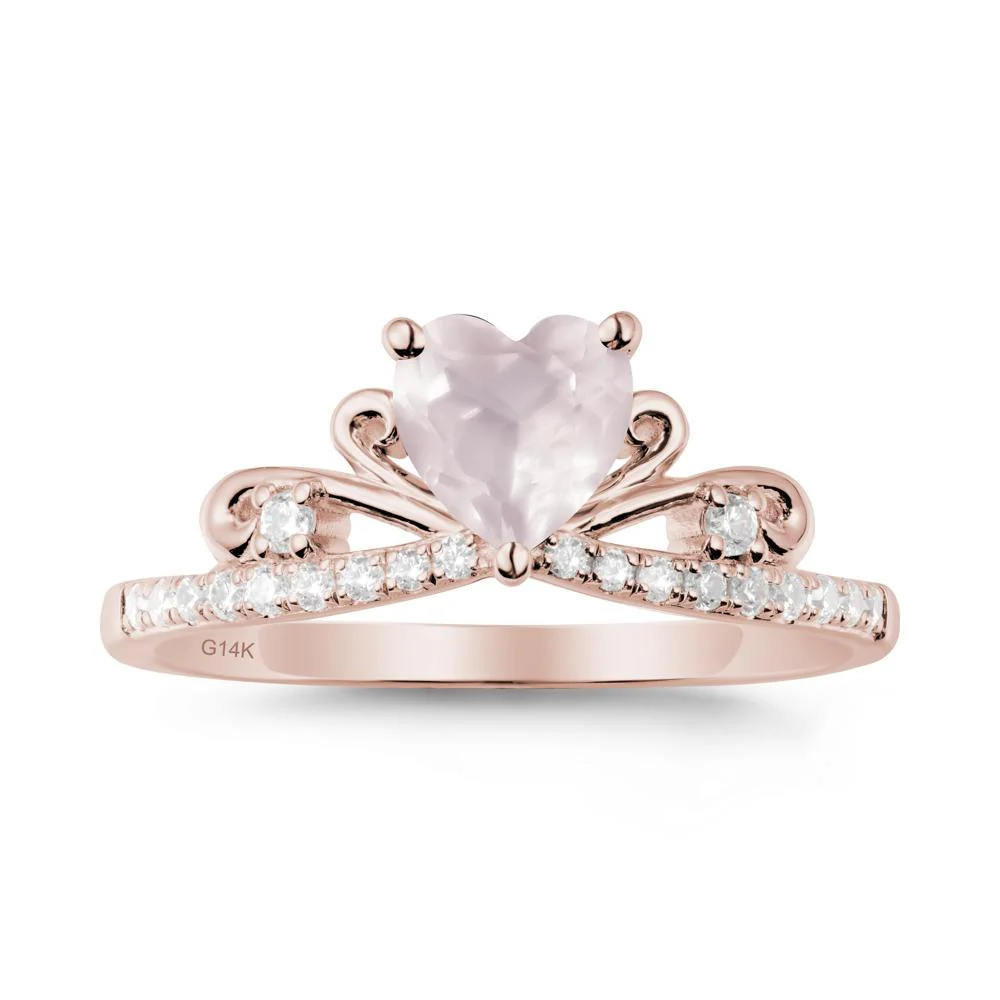 Bowknot Pave Band Rose Quartz Engagement Ring - Image 2