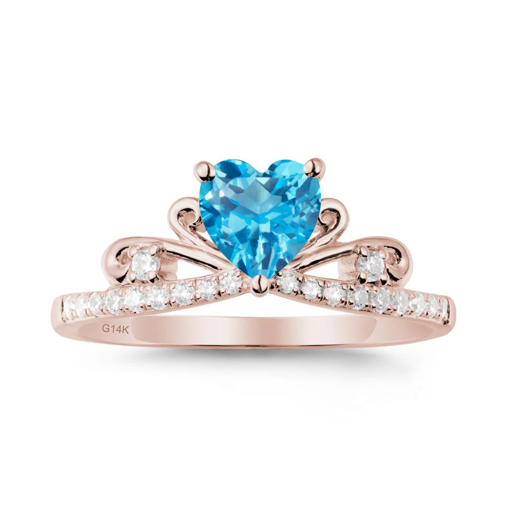 Bowknot Pave Band Swiss Blue Topaz Engagement Ring - Image 2