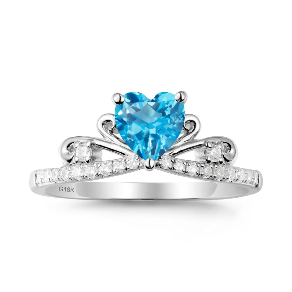 Bowknot Pave Band Swiss Blue Topaz Engagement Ring - Image 5