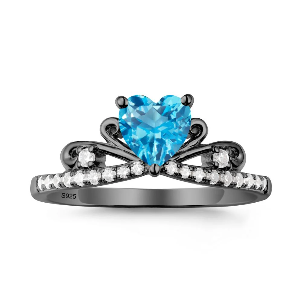 Bowknot Pave Band Swiss Blue Topaz Engagement Ring - Image 7