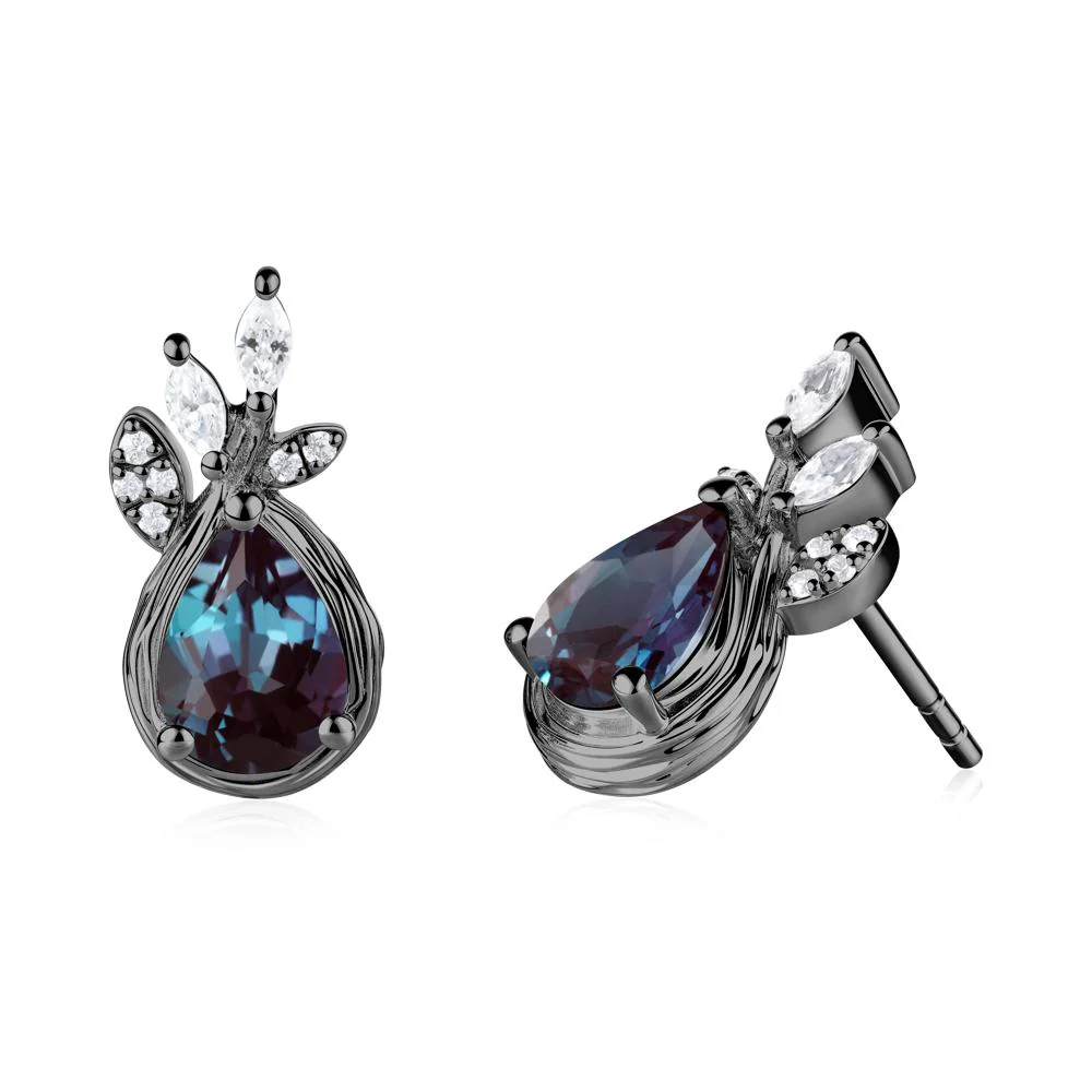 Branches with Leaves Alexandrite Stud Earrings