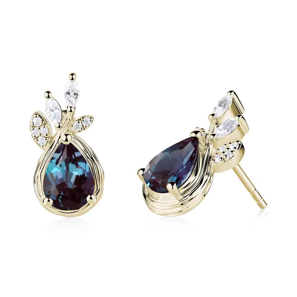 Branches with Leaves Alexandrite Stud Earrings - Image 3