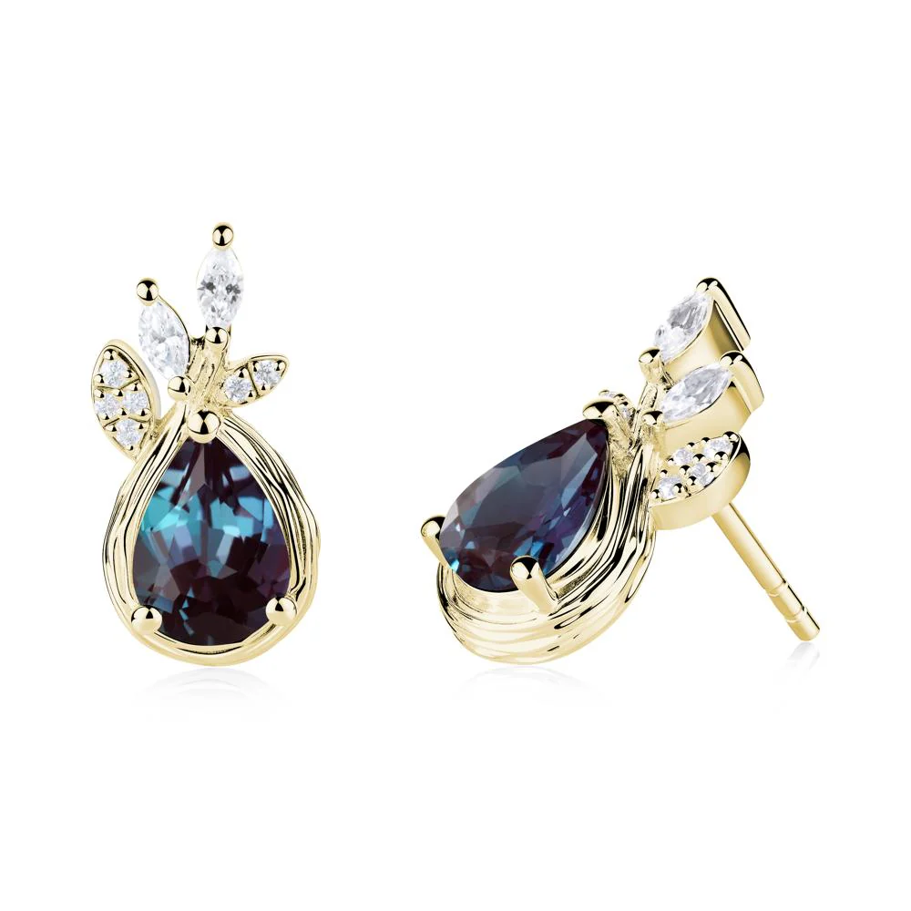 Branches with Leaves Alexandrite Stud Earrings - Image 4