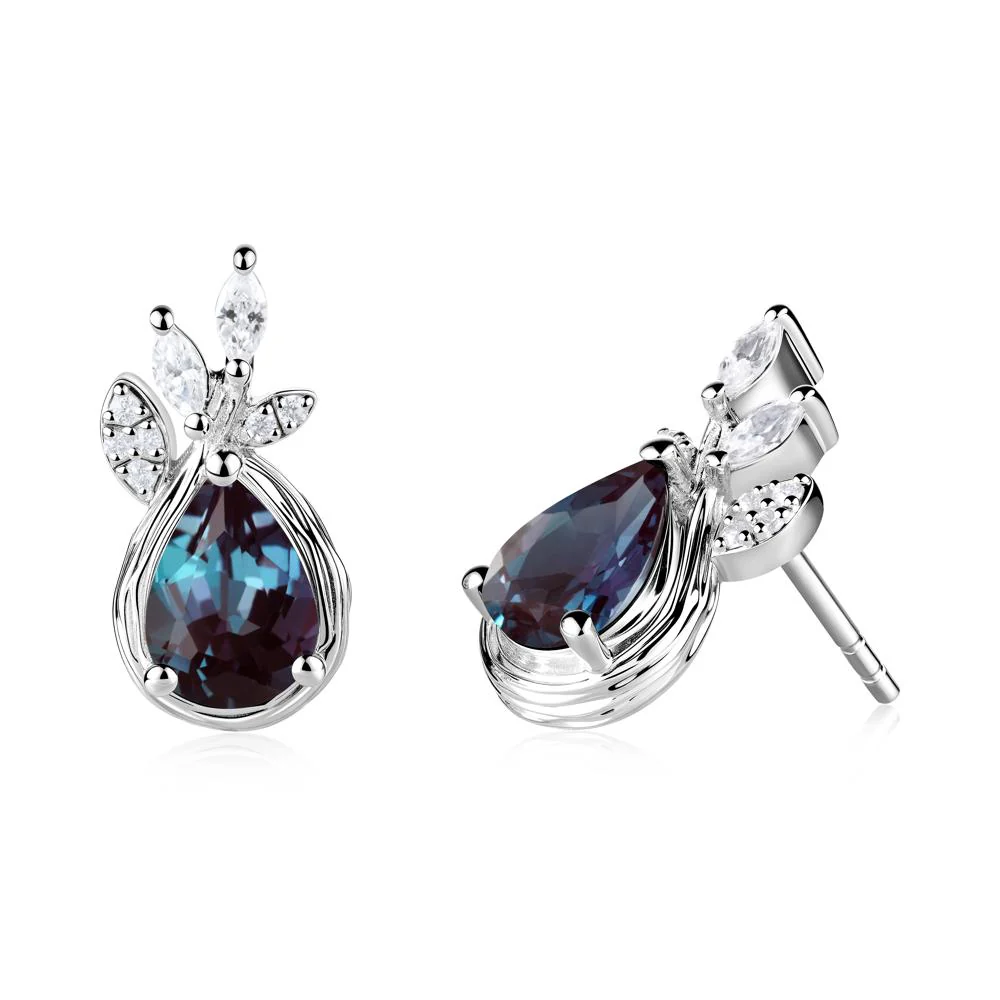 Branches with Leaves Alexandrite Stud Earrings - Image 5