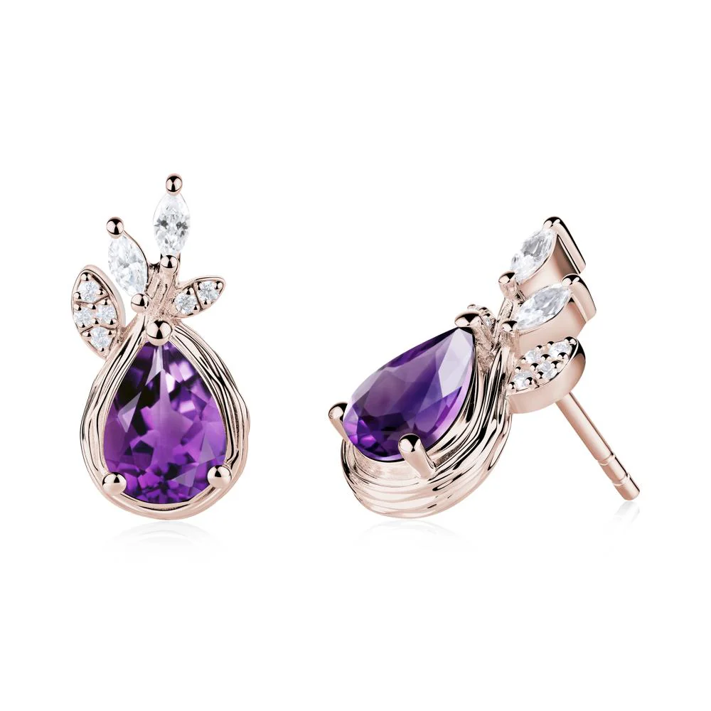 Branches with Leaves Amethyst Stud Earrings