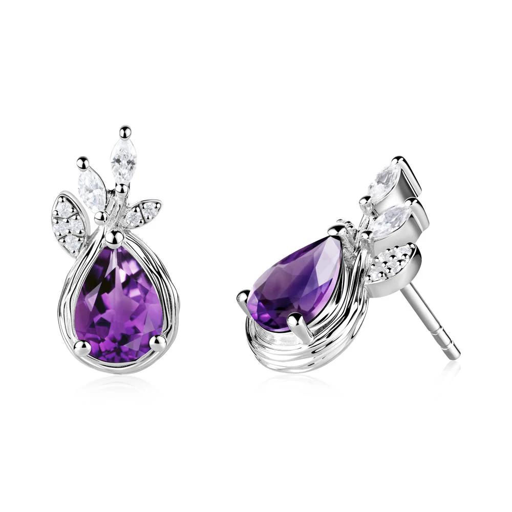 Branches with Leaves Amethyst Stud Earrings - Image 6