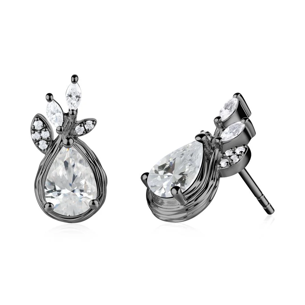 Branches with Leaves Cubic Zirconia Stud Earrings - Image 3