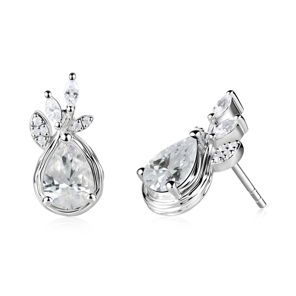 Branches with Leaves Cubic Zirconia Stud Earrings - Image 6
