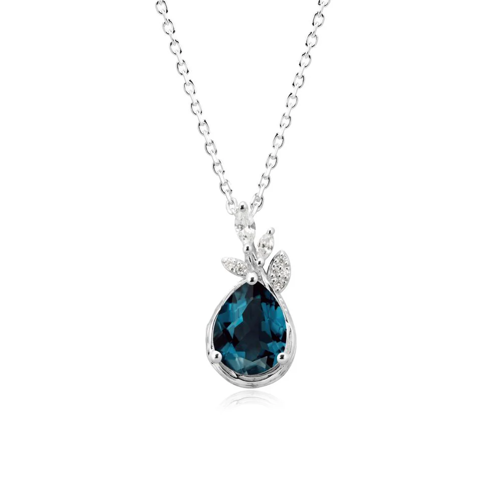 Branches with Leaves London Blue Topaz Pendant