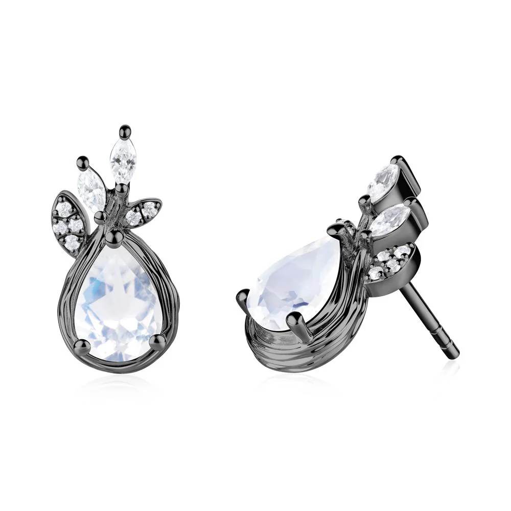 Branches with Leaves Moonstone Stud Earrings