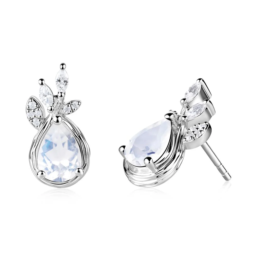 Branches with Leaves Moonstone Stud Earrings - Image 3