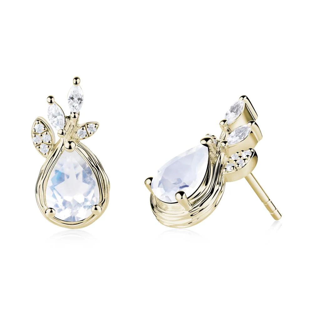 Branches with Leaves Moonstone Stud Earrings - Image 4