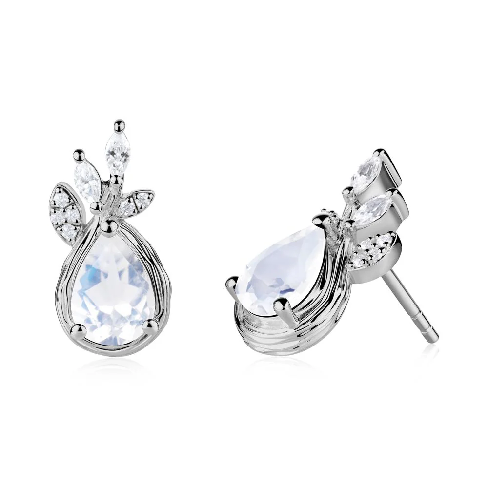 Branches with Leaves Moonstone Stud Earrings - Image 6