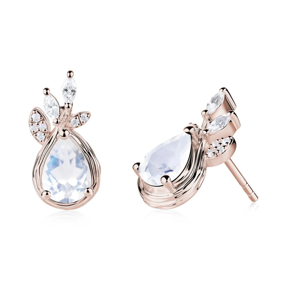 Branches with Leaves Moonstone Stud Earrings - Image 7
