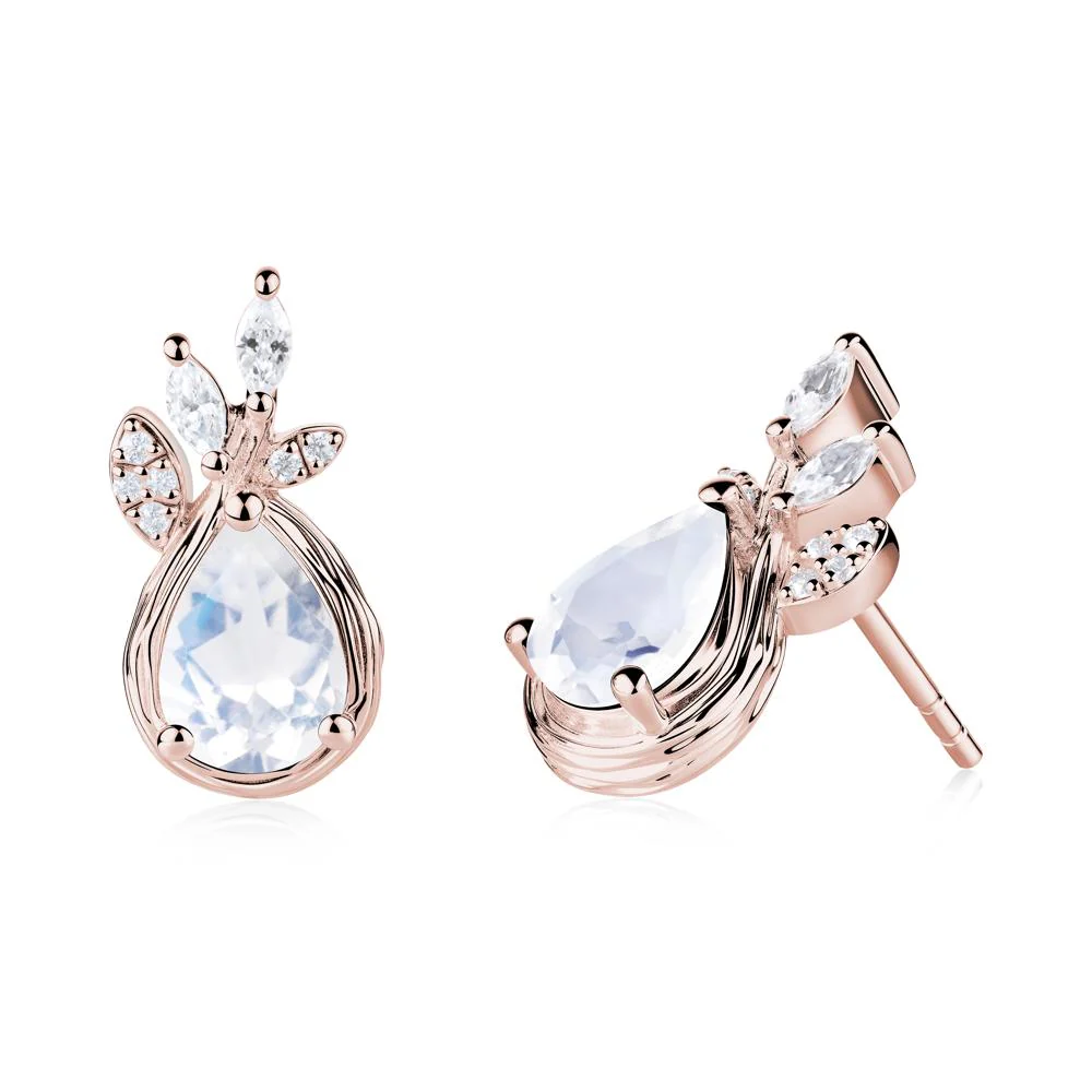 Branches with Leaves Moonstone Stud Earrings - Image 9