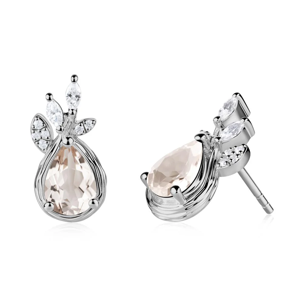 Branches with Leaves Morganite Stud Earrings - Image 2
