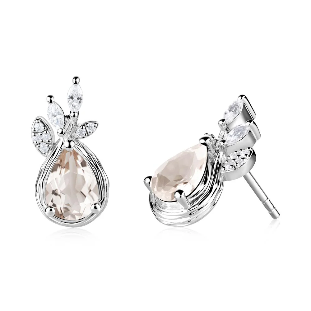 Branches with Leaves Morganite Stud Earrings - Image 3
