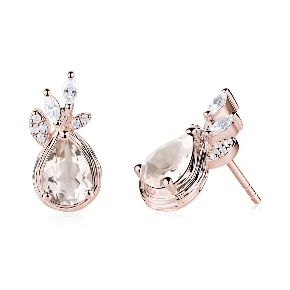 Branches with Leaves Morganite Stud Earrings - Image 5