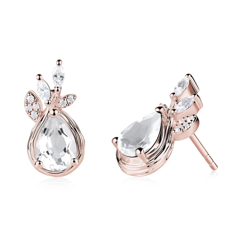 Branches with Leaves White Topaz Stud Earrings - Image 8