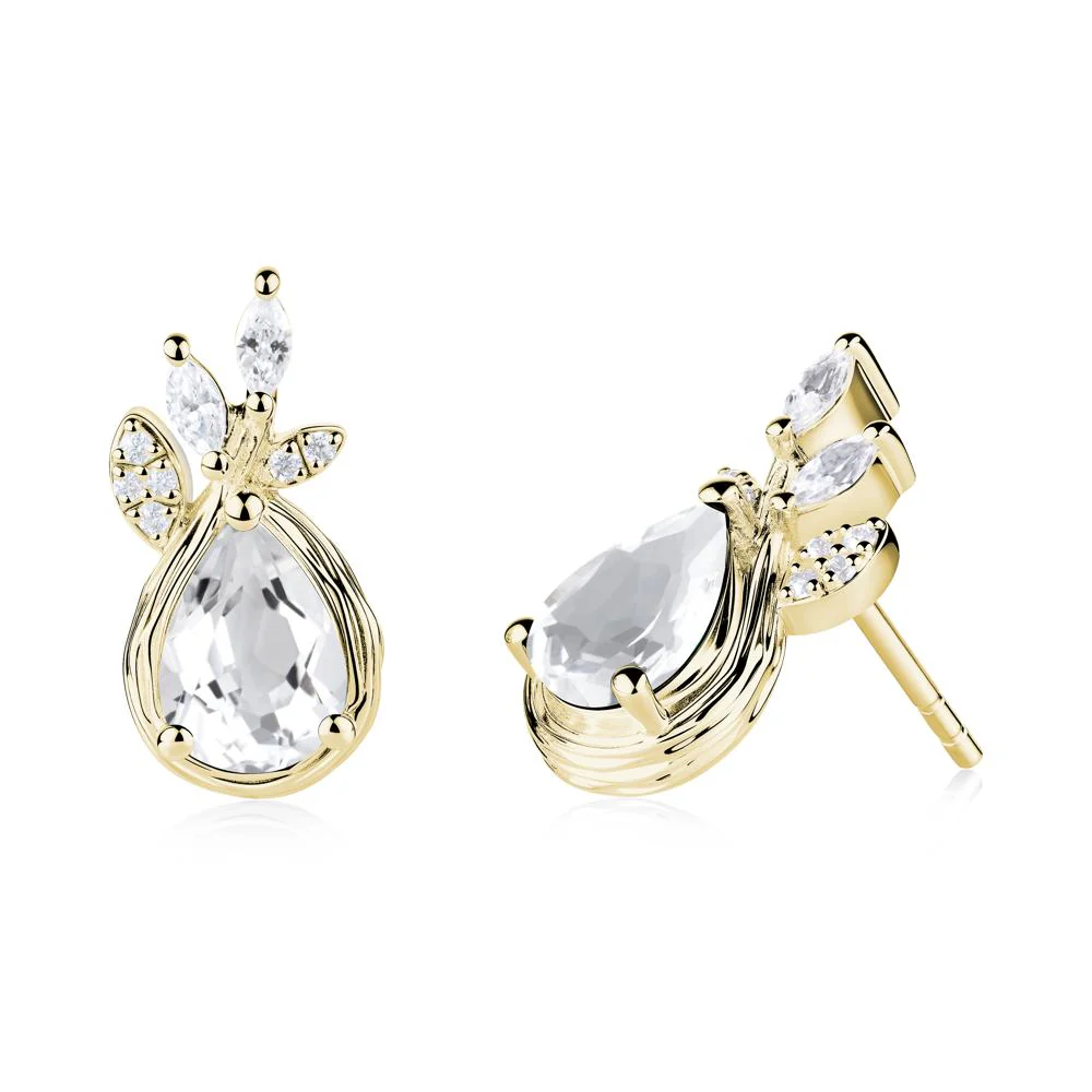 Branches with Leaves White Topaz Stud Earrings - Image 9