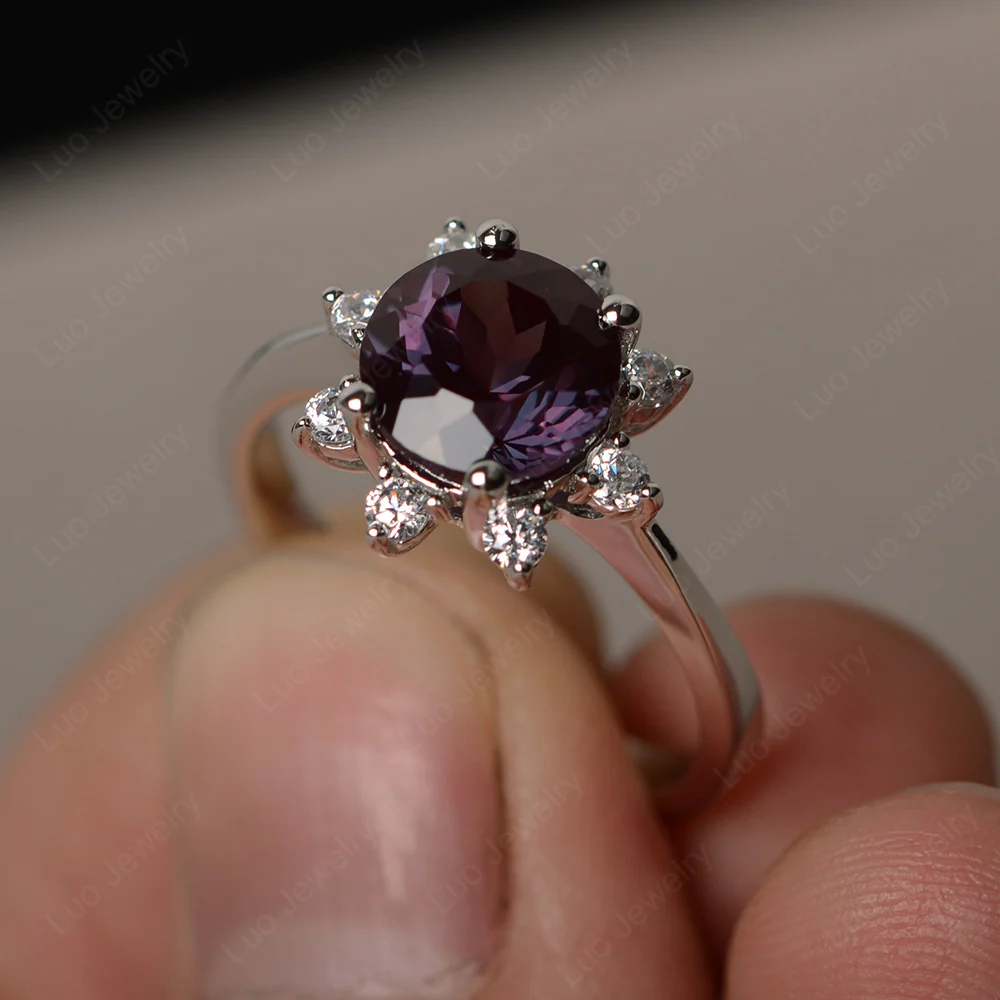 Alexandrite Sunburst Halo Engagement Ring - Image 2