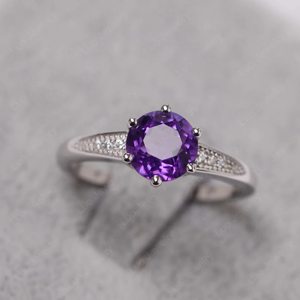 Brilliant Cut Amethyst Engagement Ring