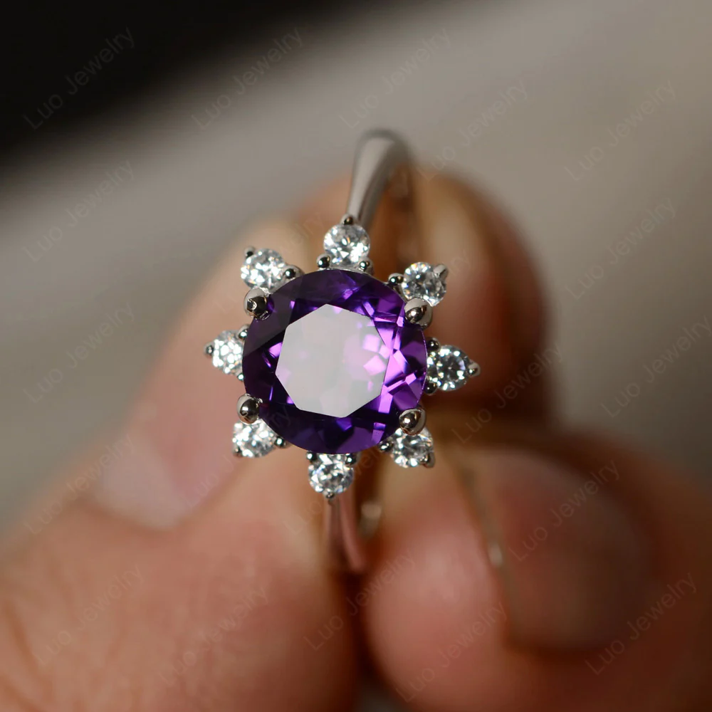 Amethyst Sunburst Halo Engagement Ring - Image 2