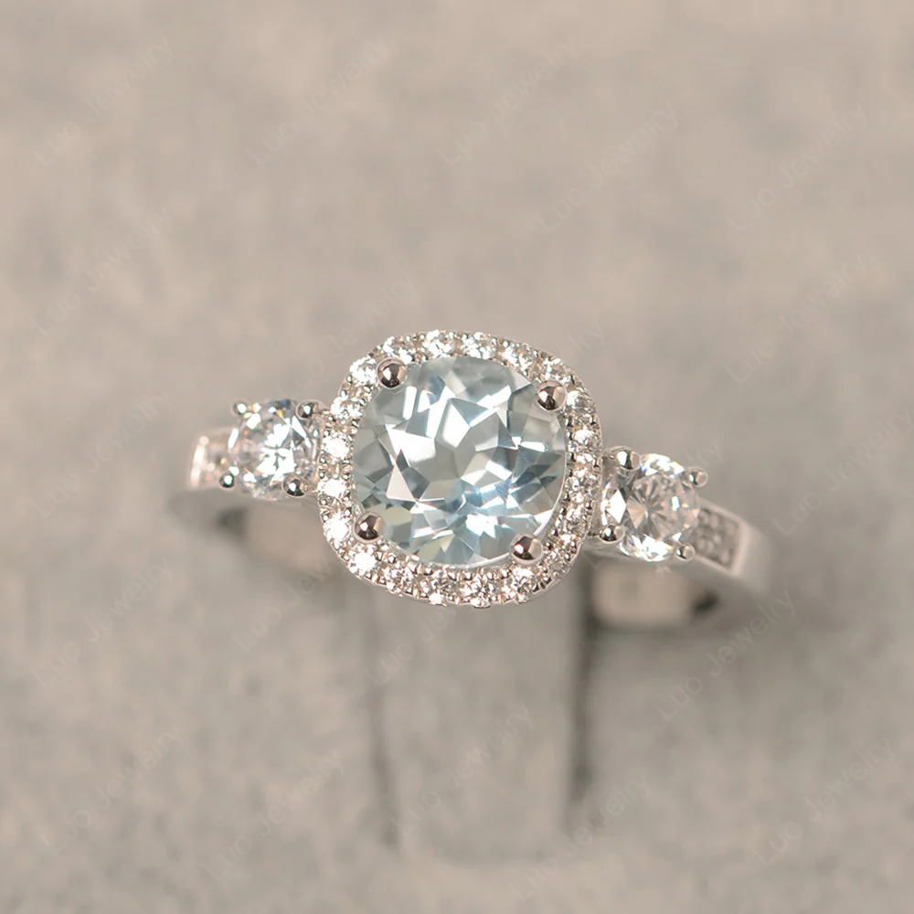 Brilliant Cut Aquamarine Halo Engagement Ring