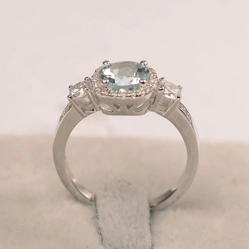 Brilliant Cut Aquamarine Halo Engagement Ring - Image 3