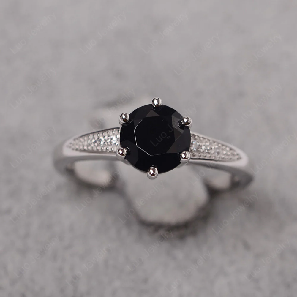 Brilliant Cut Black Spinel Engagement Ring