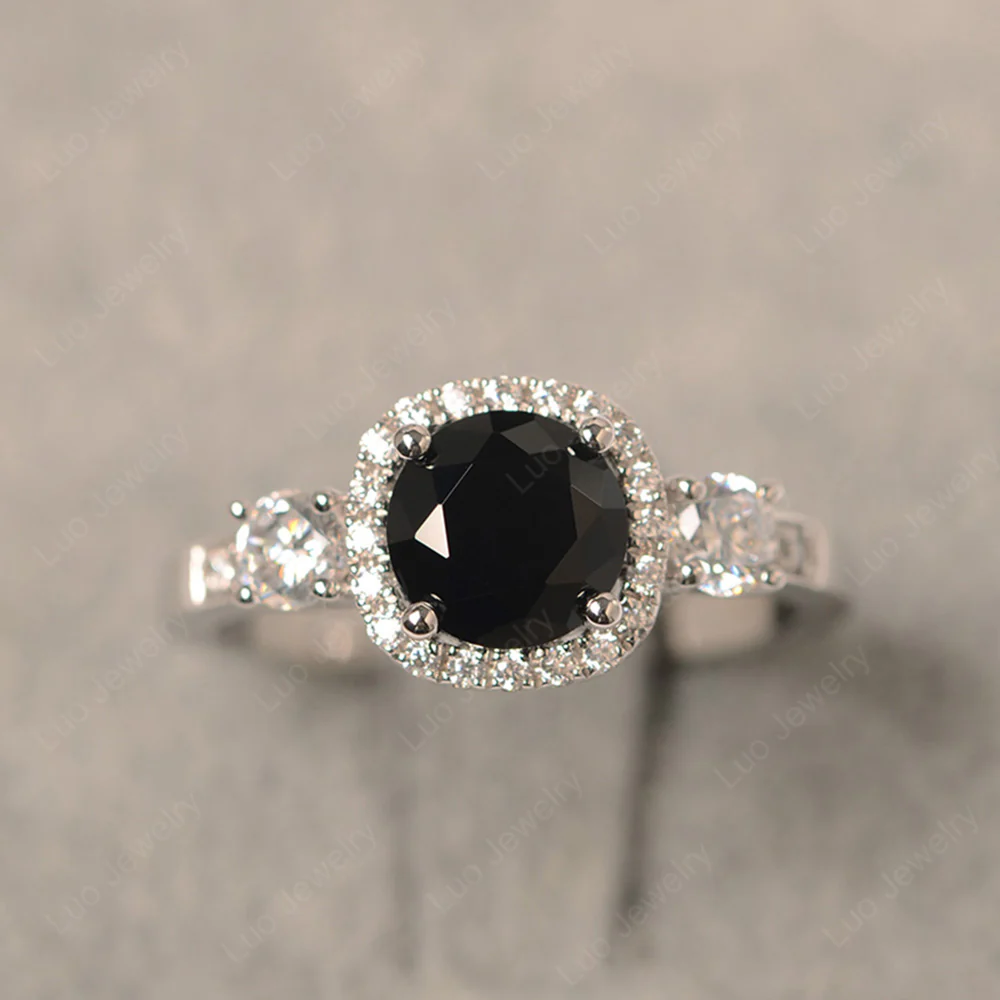 Brilliant Cut Black Spinel Halo Engagement Ring